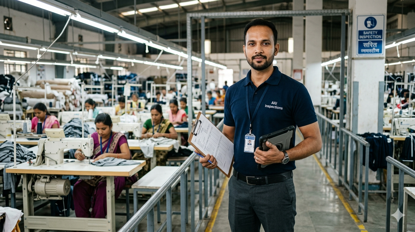 AIU inspector performing a during-production inspection check on a live production line